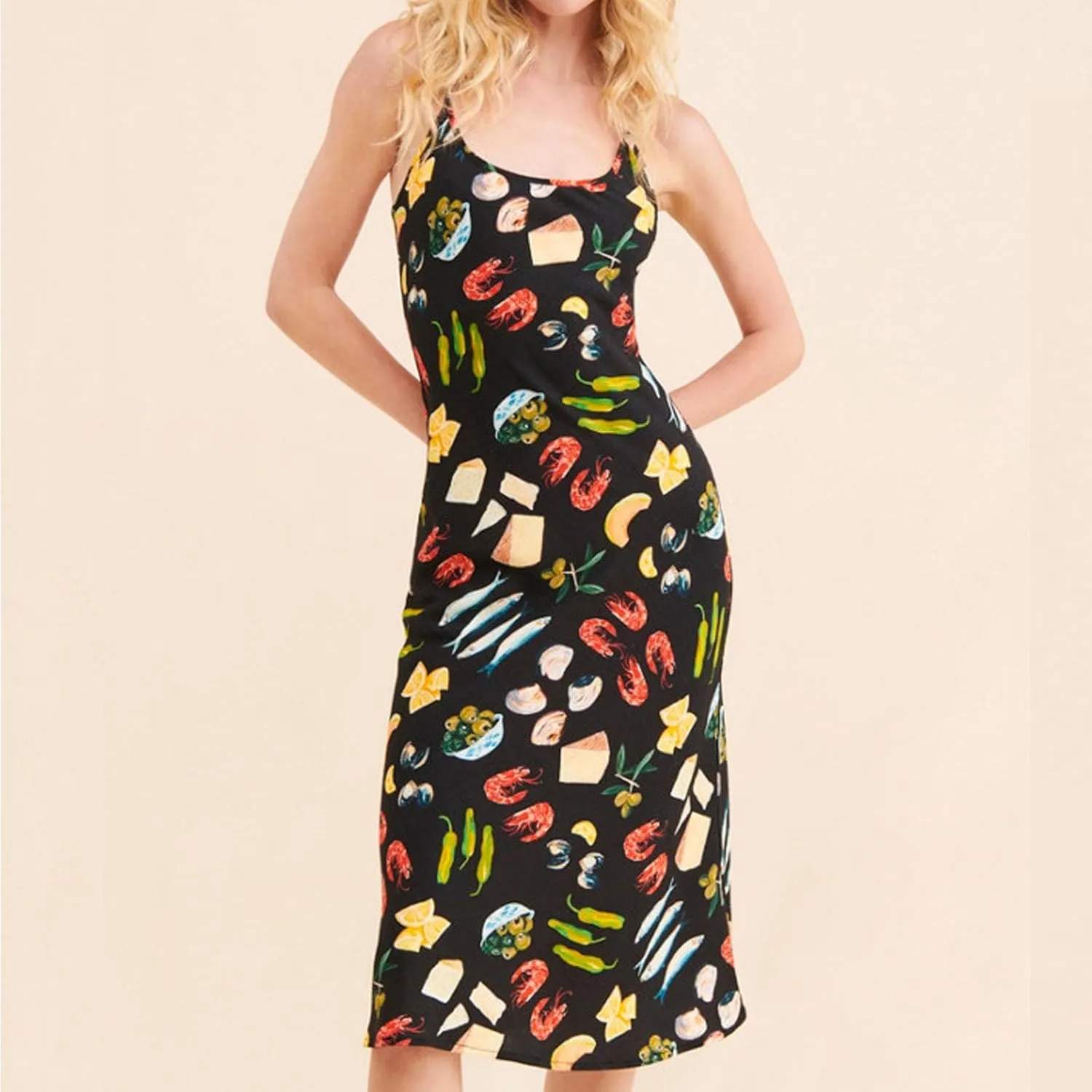 Women Cute Printed Long Dress Spaghetti Strap Backless Slip Dress Going Out Flowy Beach Sundress