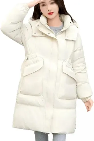 Women Down Cotton Jacket Winter Parkas Casual Hooded Mid-Length Padded Clothes Coat