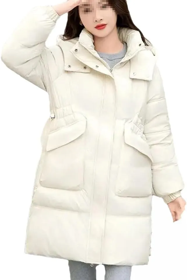 Women Down Cotton Jacket Winter Parkas Casual Hooded Mid-Length Padded Clothes Coat