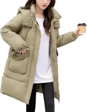 Women Down Cotton Jacket Winter Parkas Casual Hooded Mid-Length Padded Clothes Coat