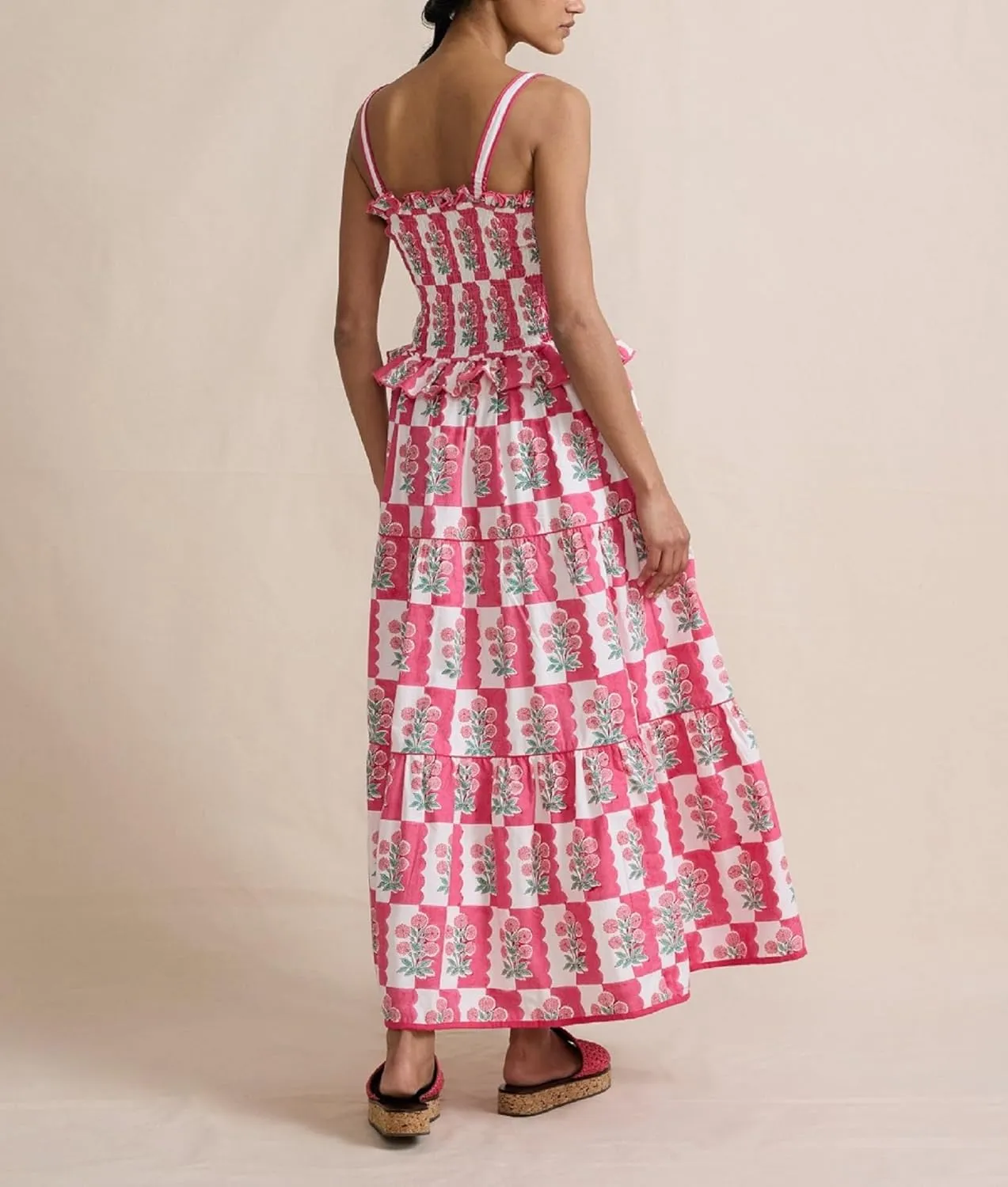 Women Floral Long Dress Boho Tie Shoulder Flowy Sundress Sleeveless Backless Maxi Dress Summer Holiday Beachwear