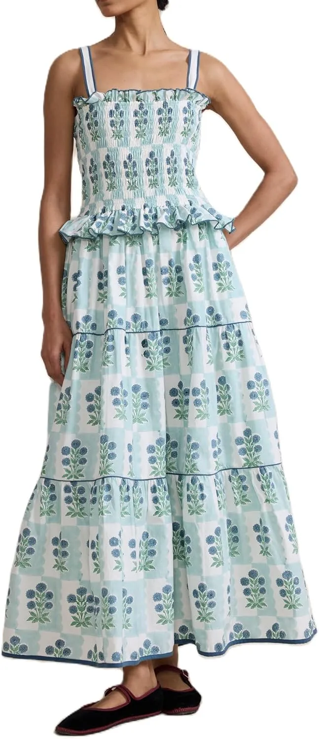 Women Floral Long Dress Boho Tie Shoulder Flowy Sundress Sleeveless Backless Maxi Dress Summer Holiday Beachwear