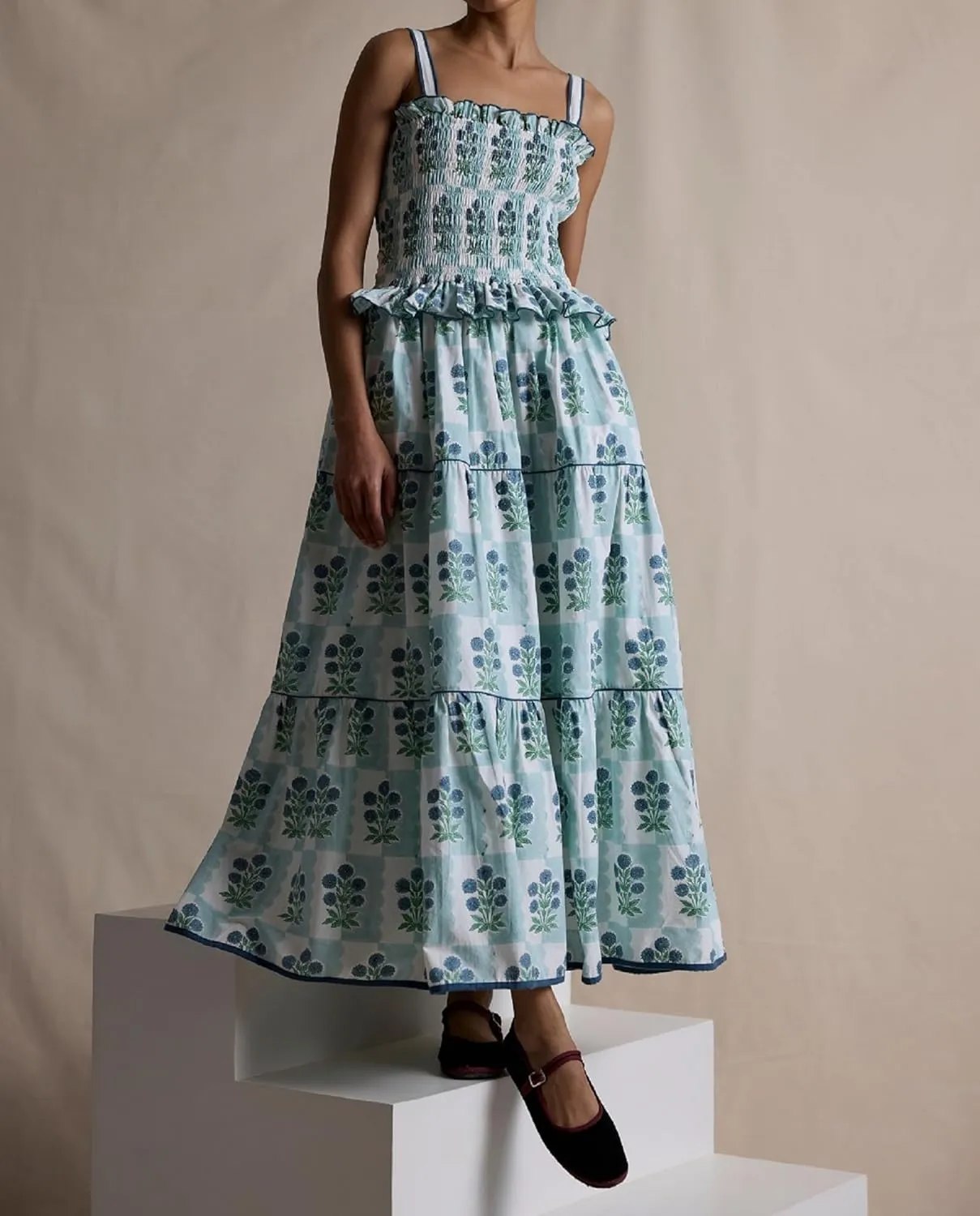 Women Floral Long Dress Boho Tie Shoulder Flowy Sundress Sleeveless Backless Maxi Dress Summer Holiday Beachwear