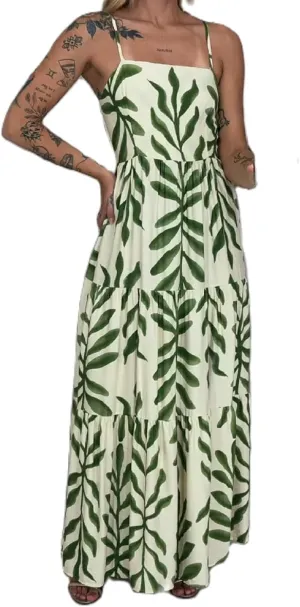 Women Floral Strap Long Dress Boho Graffiti Ruffle Backless Cami Dress Flowy Sleeveless Maxi Summer Beachwear