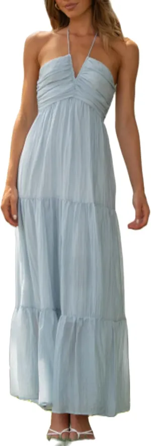 Women Halter Neck Maxi Dress Floral Flowy Backless Long Dress Y2K Low Cut Ruffle Sleeveless Sundress Beachwear