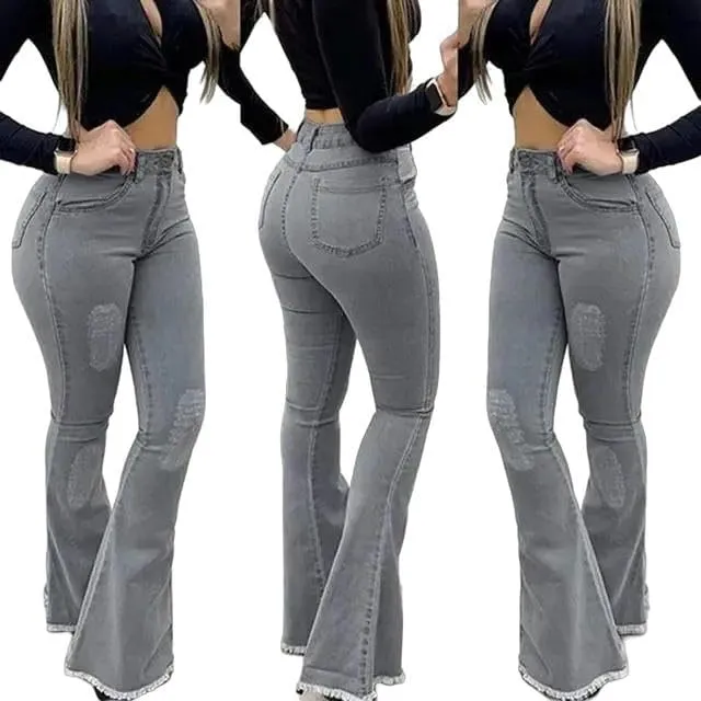 Women High Waist Boot Cut Jeans Fashion Slim Denim Flared Pants Street Casual Trousers