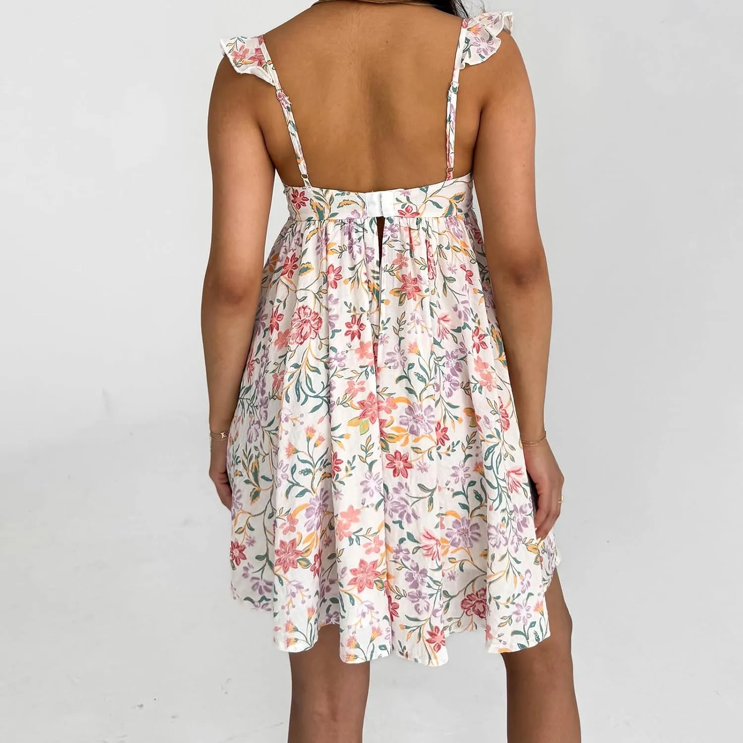 Women Lace Trim Mini Dress Y2K Fly Sleeve Bowknot Embellished Babysoll Short Dress Summer Casual Beach Sundress