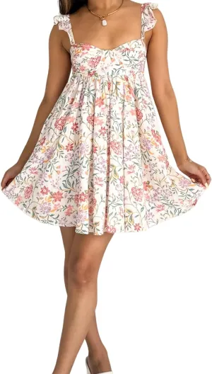 Women Lace Trim Mini Dress Y2K Fly Sleeve Bowknot Embellished Babysoll Short Dress Summer Casual Beach Sundress
