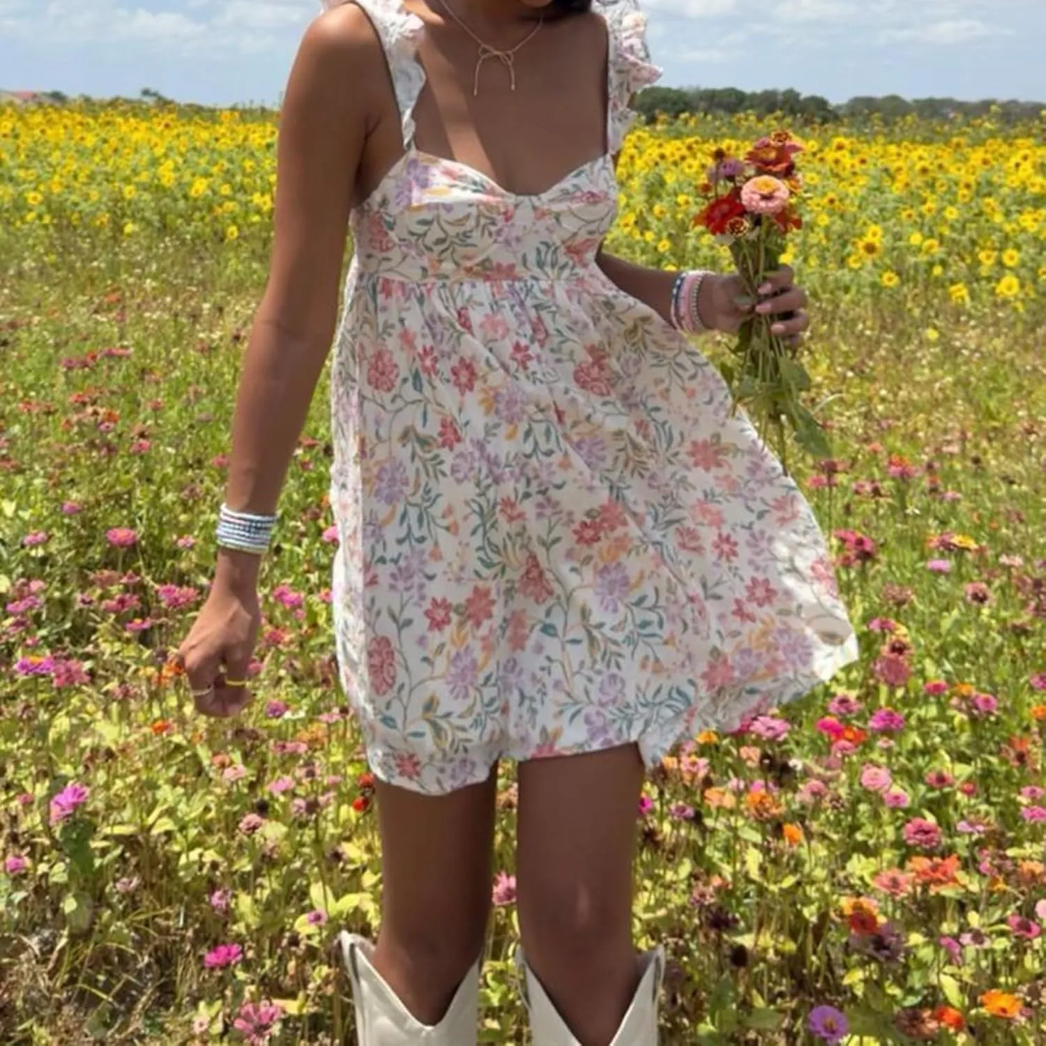 Women Lace Trim Mini Dress Y2K Fly Sleeve Bowknot Embellished Babysoll Short Dress Summer Casual Beach Sundress