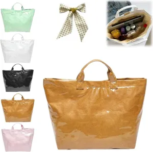 Women Letters Print Tote Bag,Fashion Kraft Paper Clear Plastic Handbag,Solid Color Large Capacity Waterproof PVC Work Bag