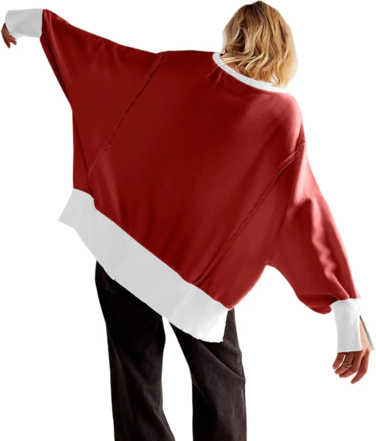 Women Loose Crewneck Cotton Sweatshirt Side Slit Long Sleeve Casual Pullover Sweatshirts for Women