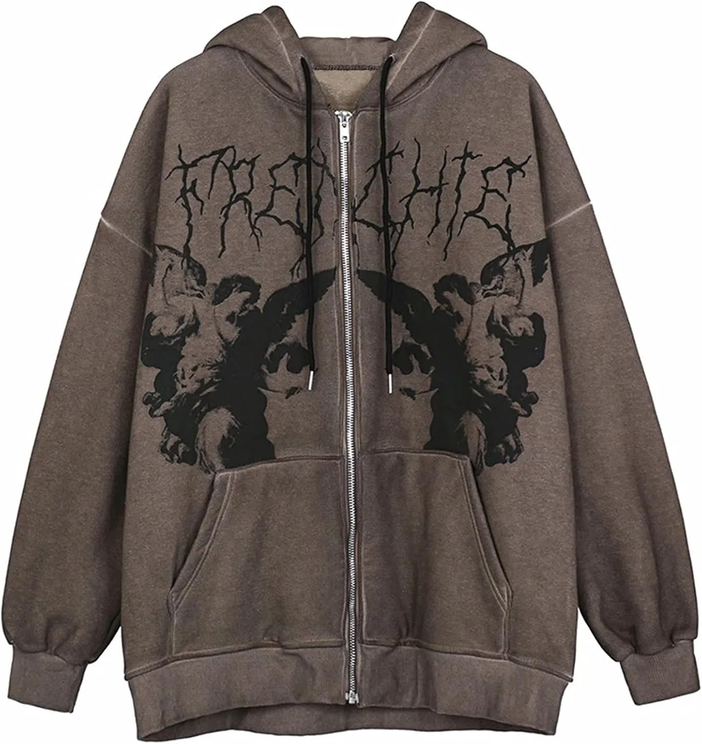 Women Oversized Zip Up Hoodie Sweatshirt Winter Fall Tops Long Sleeve Pullover Baggy Y2K Shirt Emo Punk Goth Clothes