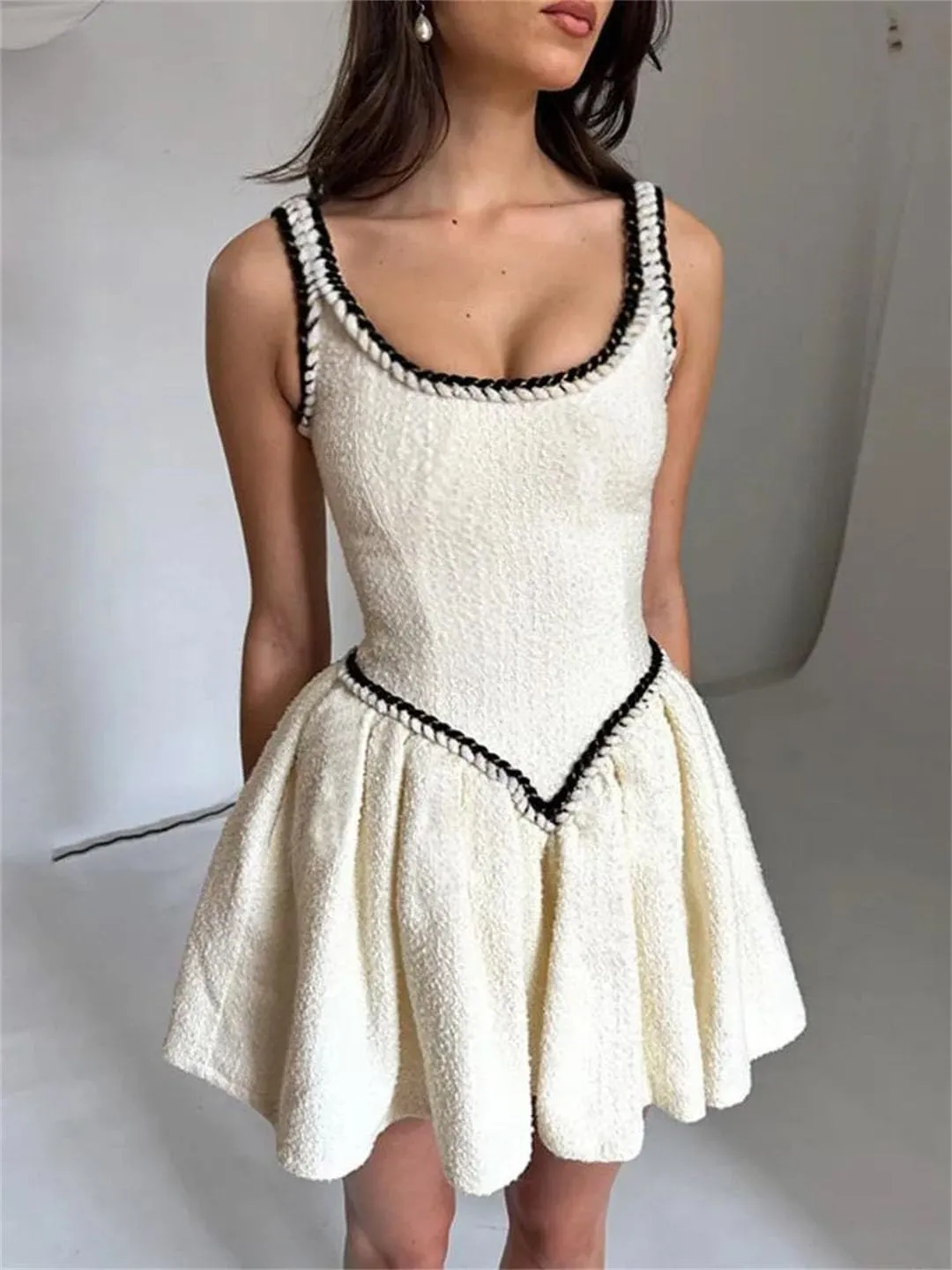 Women Sleeveless A-Line Sexy Mini Spaghetti Strap Sleeveless Backless Pleated Club Party Dress