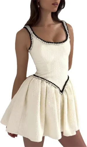 Women Sleeveless A-Line Sexy Mini Spaghetti Strap Sleeveless Backless Pleated Club Party Dress