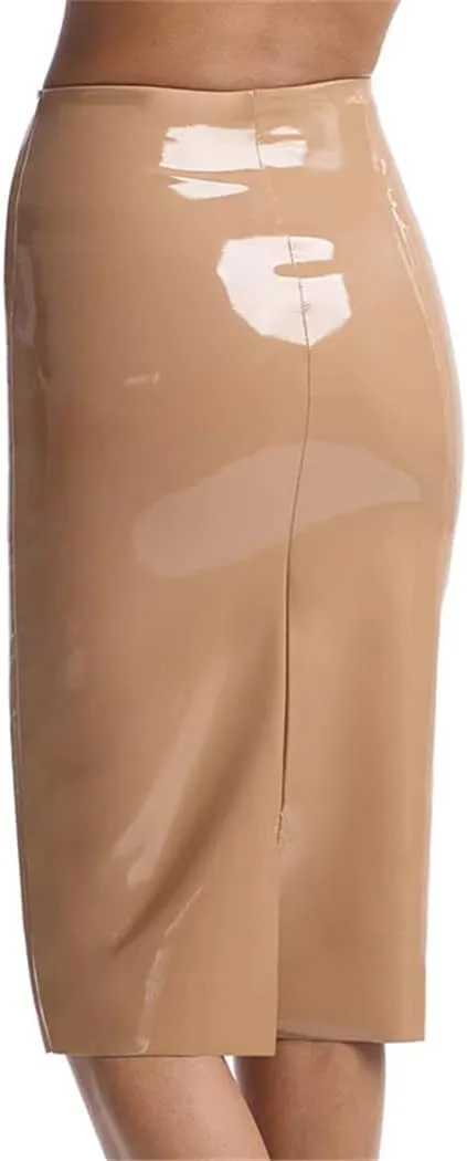 Women Summer Streetwear Sexy Faux Latex Patent Midi Skirt Rear Split High Waist Smoothing Leather Pencil Skirt