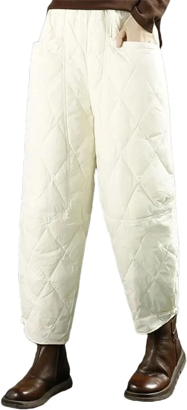 Women Thicken Solid Harem Pants Winter High Waist Down Cotton Windproof Pantalones Loose Ankle Length