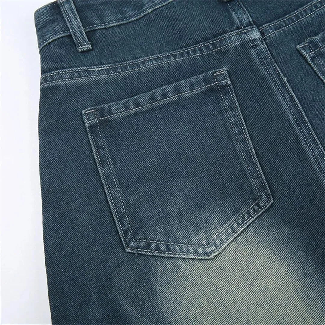 Women Vintage Washing Denim Skirt High Waisted Maxi Skirts Streetwear Long Jean Skirt