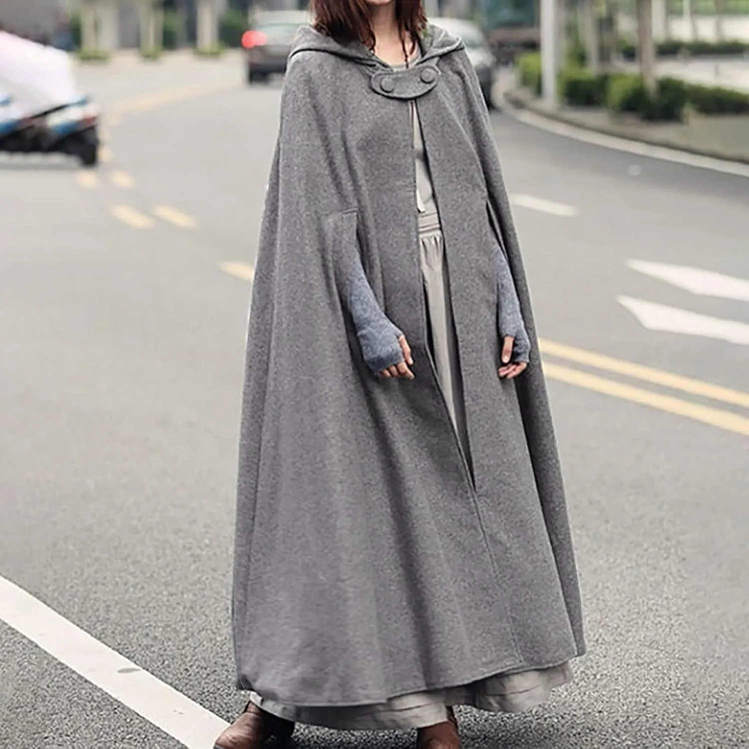 Women Winter Long Cape Coat Renaissance Victorian Jacket Cloak Hood Vintage Casual Robes Cosplay Halloween Costume