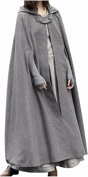Women Winter Long Cape Coat Renaissance Victorian Jacket Cloak Hood Vintage Casual Robes Cosplay Halloween Costume