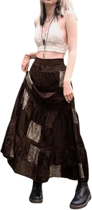 Women Y2K Fairy Grunge Midi Skirt Floral Print Vintage High Waist A Line Long Skirts Boho Fashion Streetwear