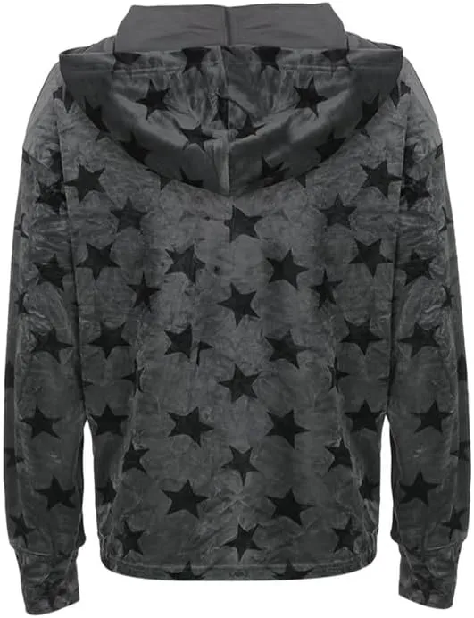 Women Y2k Star Print Hoodie Zip Up Oversized Sweatshirt Fairy Grunge Aesthetic Baggy Jacket Hurajuku Streetwear
