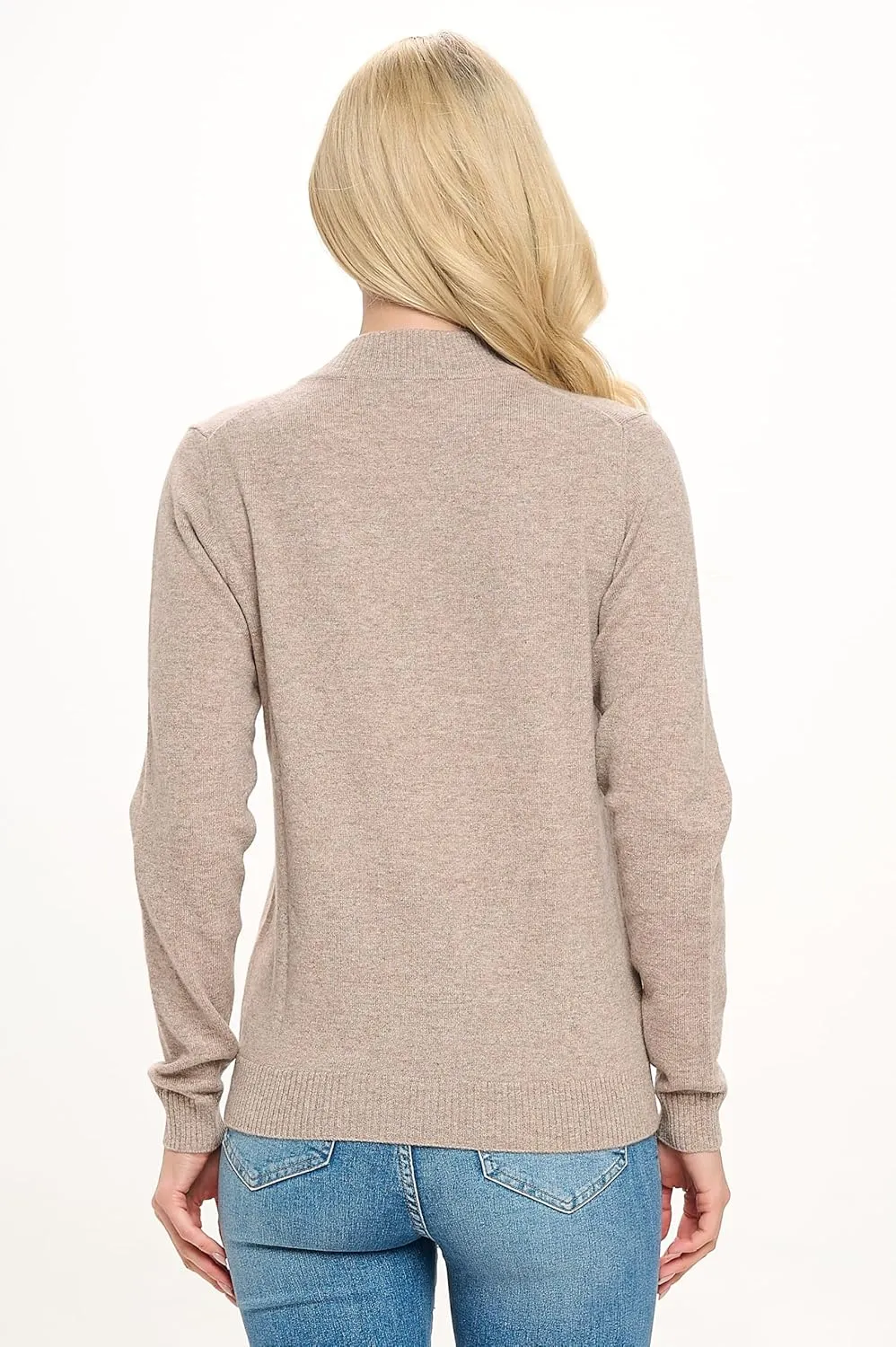 Women's 100% Cashmere Soft Long Sleeve Crew Neck Open Zip Cardigan