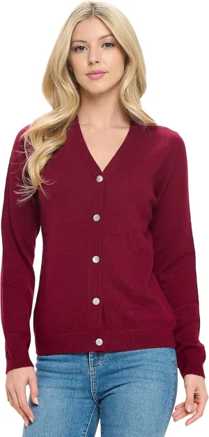 Women's 100% Cashmere Soft Long Sleeve V Neck Button Cardigan