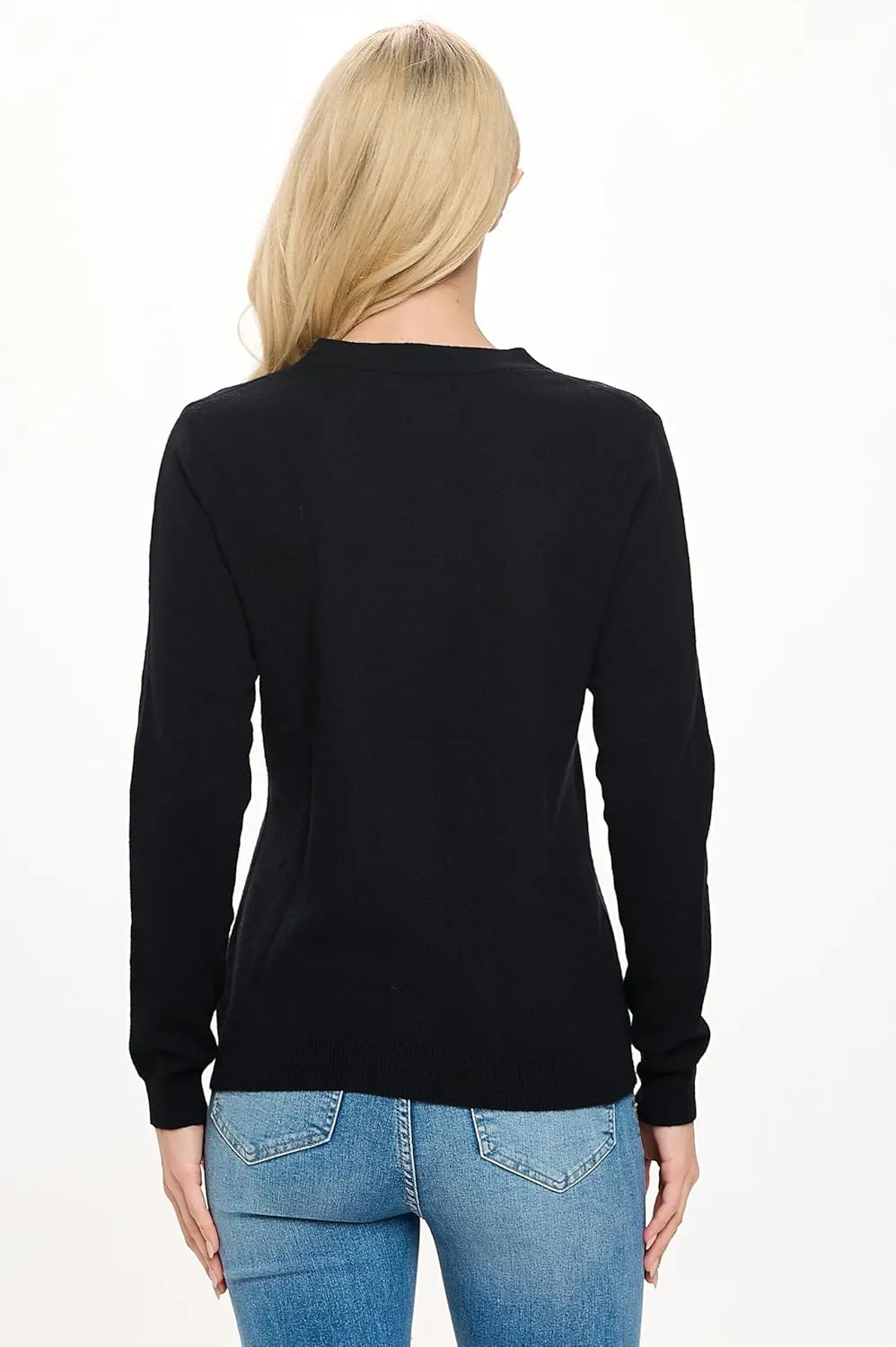 Women's 100% Cashmere Soft Long Sleeve V Neck Button Cardigan