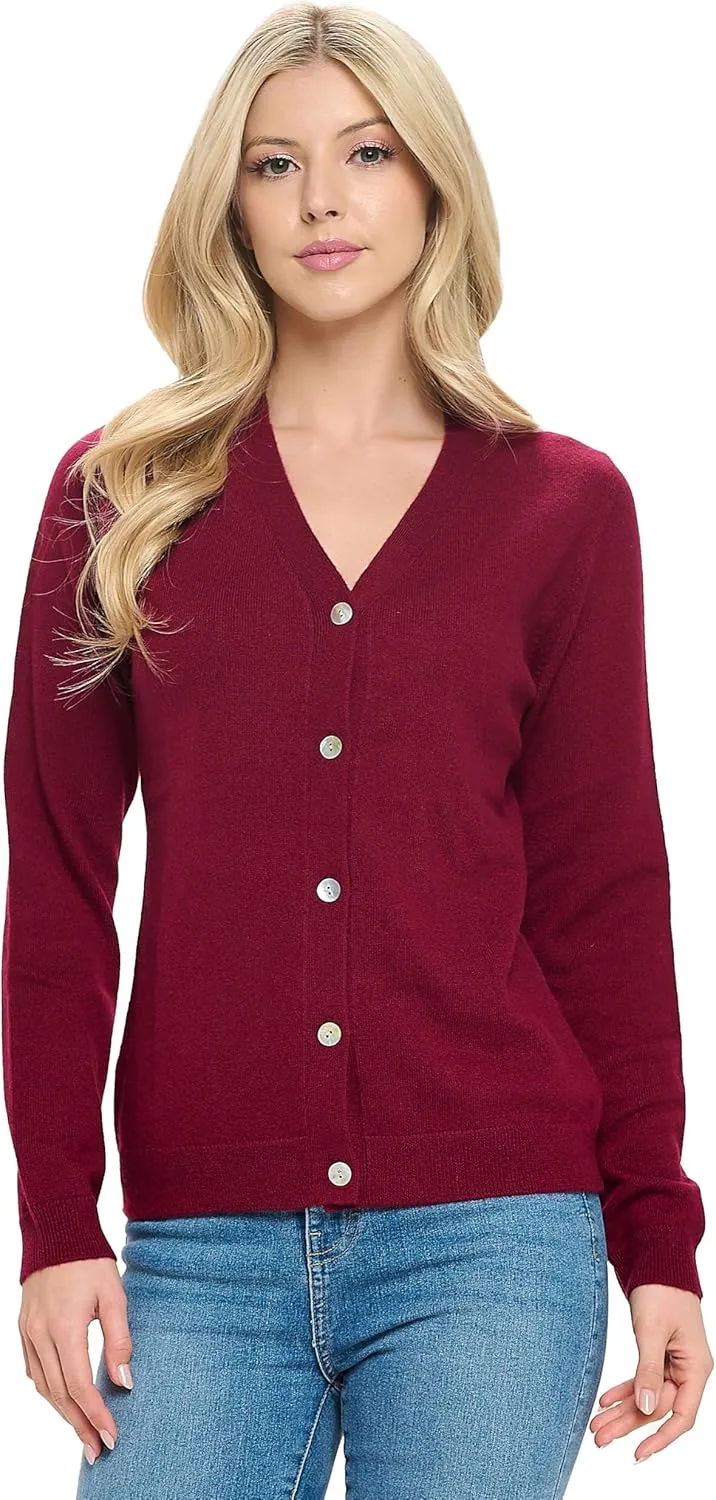 Women's 100% Cashmere Soft Long Sleeve V Neck Button Cardigan