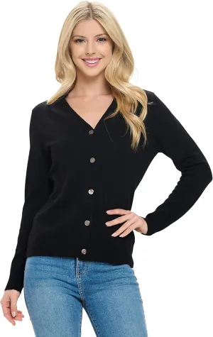 Women's 100% Cashmere Soft Long Sleeve V Neck Button Cardigan