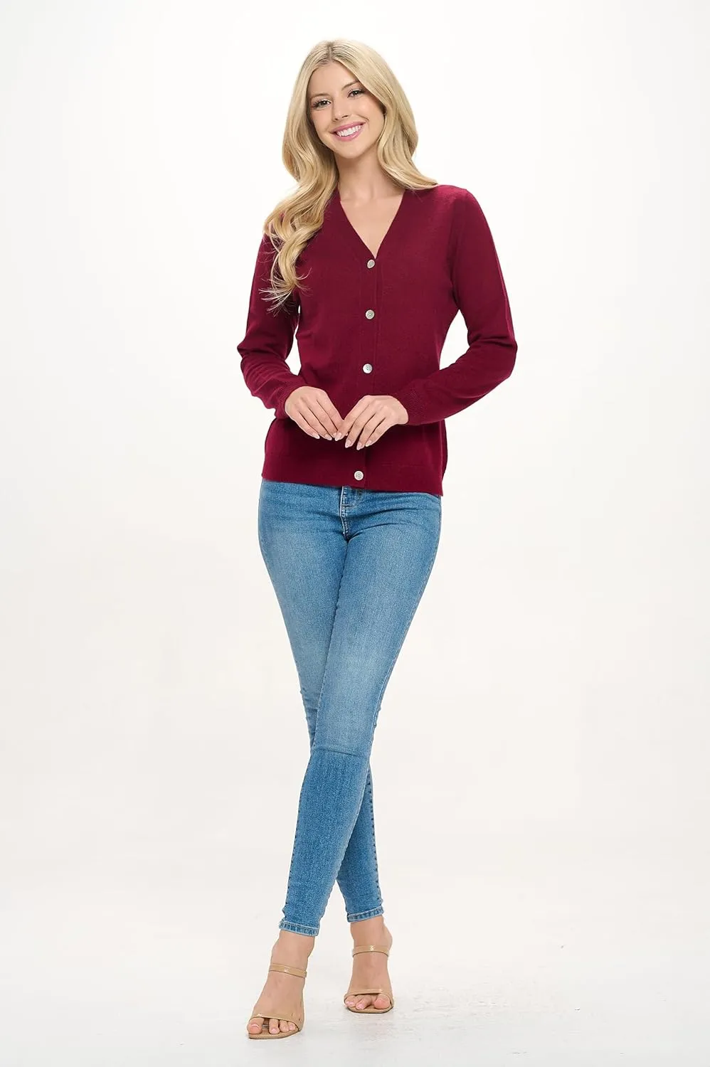 Women's 100% Cashmere Soft Long Sleeve V Neck Button Cardigan
