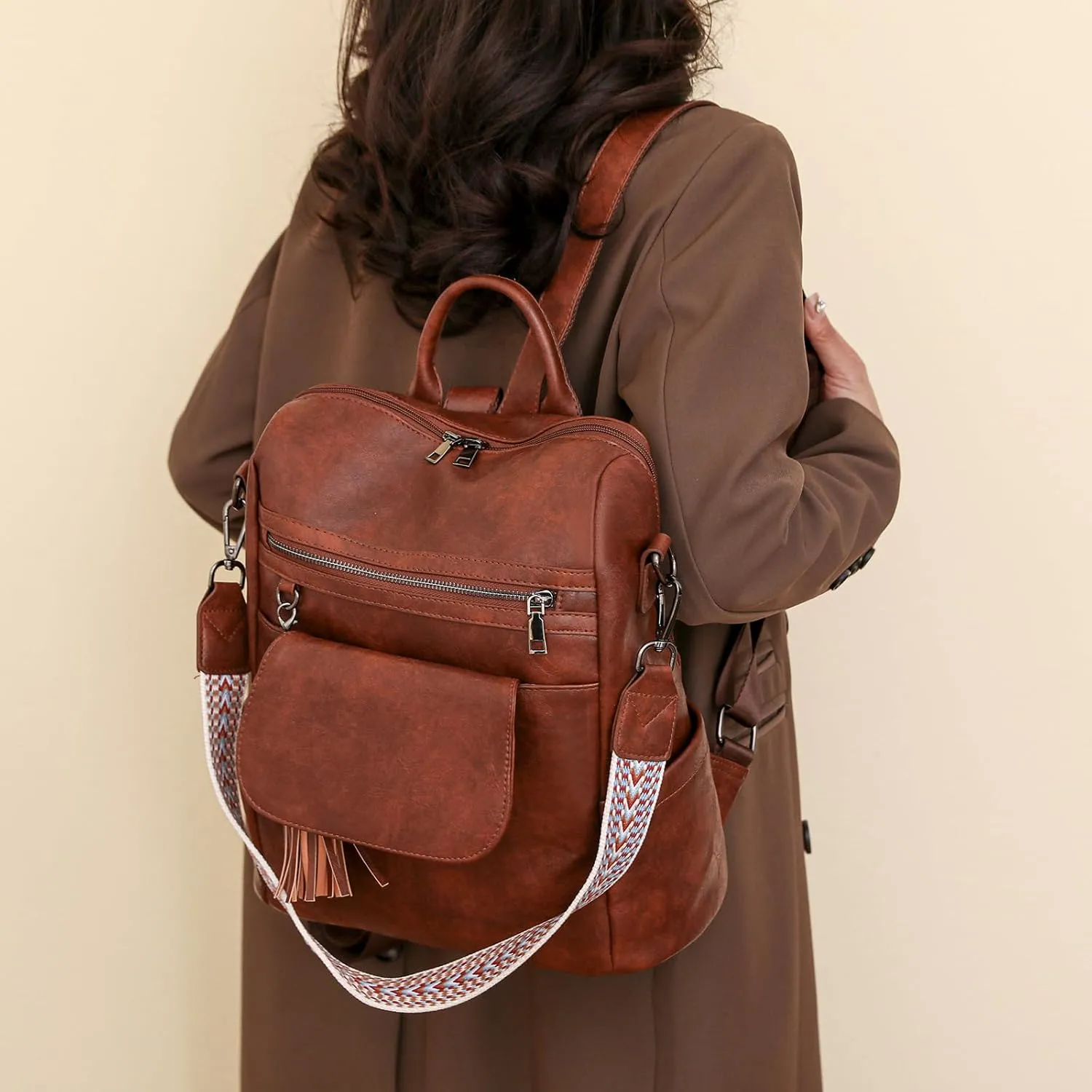Women's Backpack Large Capacity Water Resistant Fashion College Bookbag Purse Teacher Doctor Nurse Leisure Bags (Dark Brown)