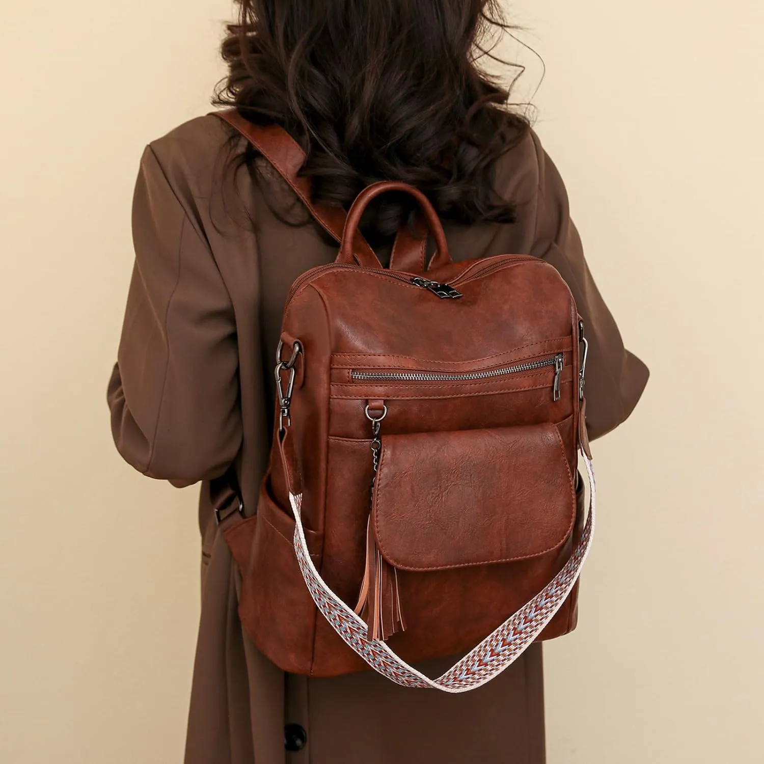 Women's Backpack Large Capacity Water Resistant Fashion College Bookbag Purse Teacher Doctor Nurse Leisure Bags (Dark Brown)