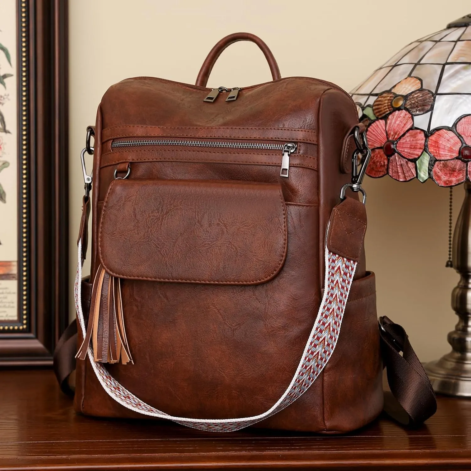 Women's Backpack Large Capacity Water Resistant Fashion College Bookbag Purse Teacher Doctor Nurse Leisure Bags (Dark Brown)