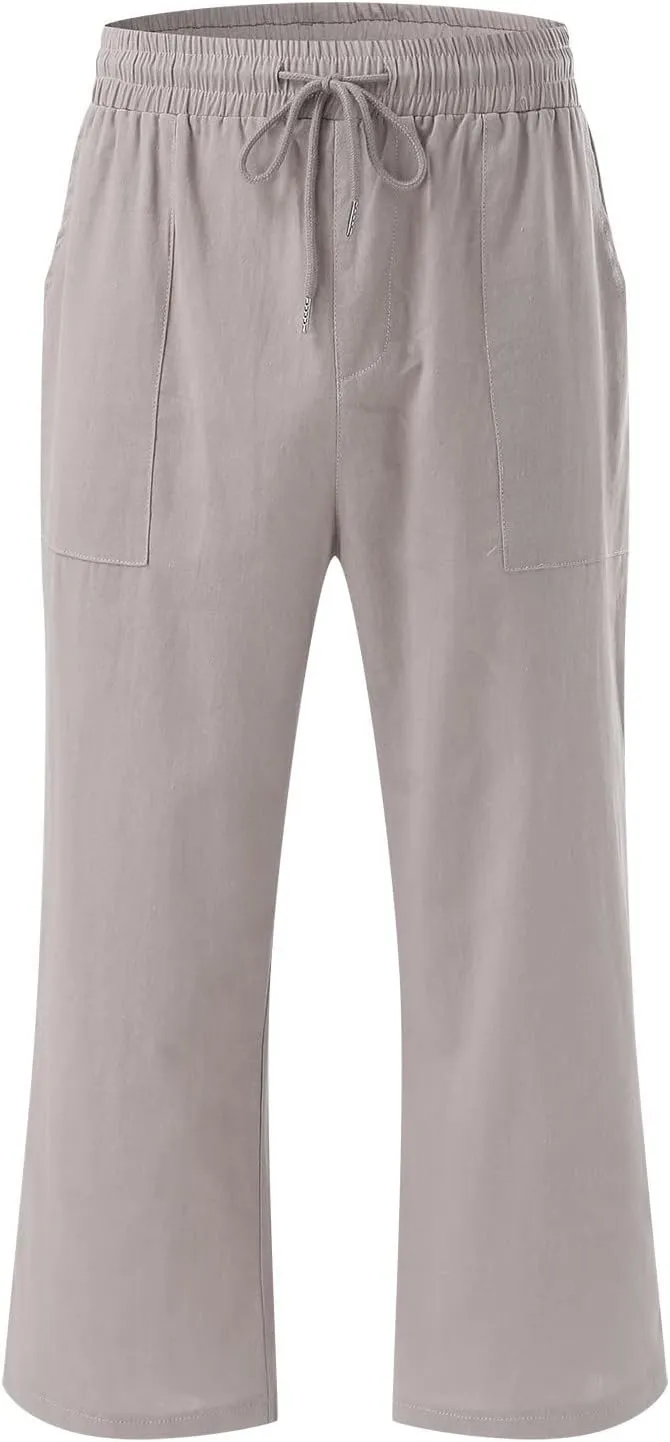 Women's Capri Summer Cotton Linen Pants Casual 2025 Drawstring Elastic Waist Cropped Trousers Beach Clothes