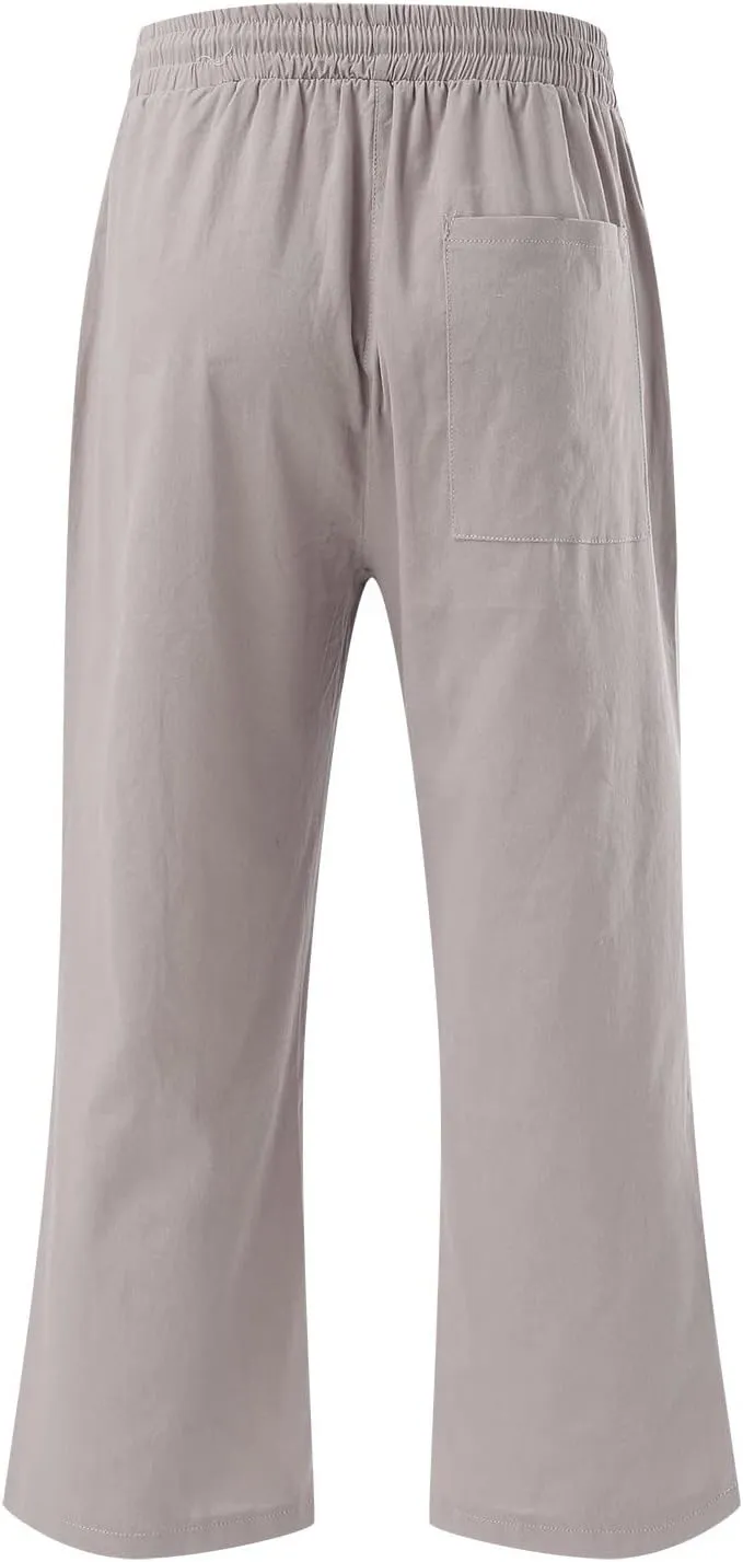 Women's Capri Summer Cotton Linen Pants Casual 2025 Drawstring Elastic Waist Cropped Trousers Beach Clothes
