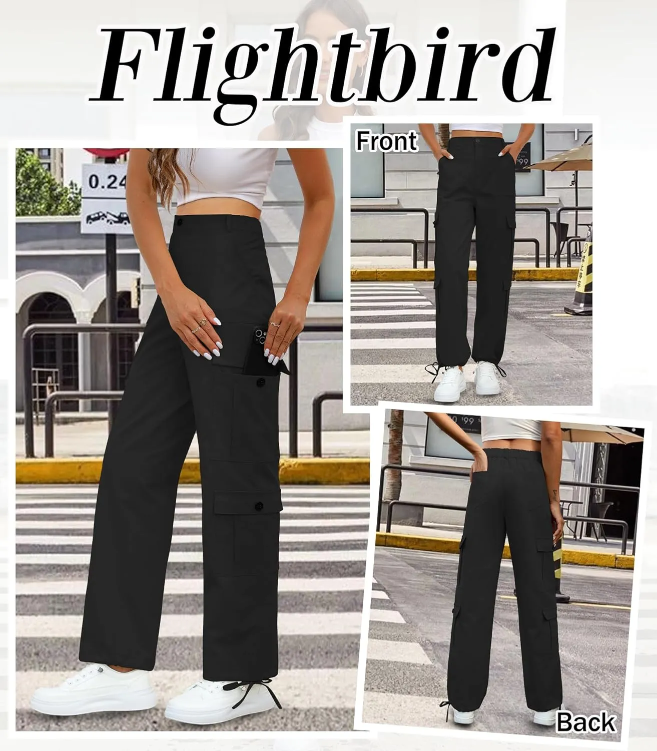 Womens Cargo Pants High Waisted Wide Leg Casual Pants Baggy Y2k Trousers with 8 Pockets