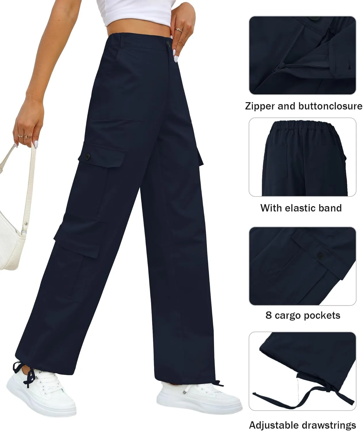 Womens Cargo Pants High Waisted Wide Leg Casual Pants Baggy Y2k Trousers with 8 Pockets
