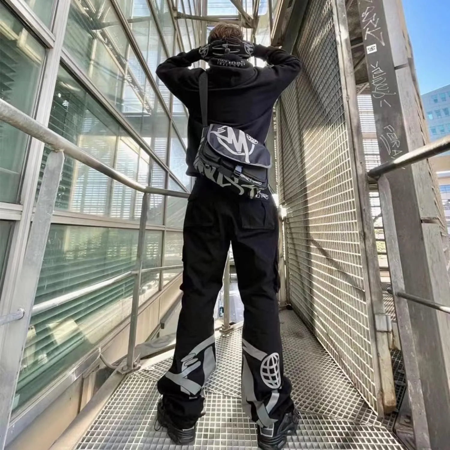 Womens Cargo Pants Y2K High Waist Baggy Overalls Jeans New Hip Hop Rock Minus Two Loose Joggers Trousers Streetwear