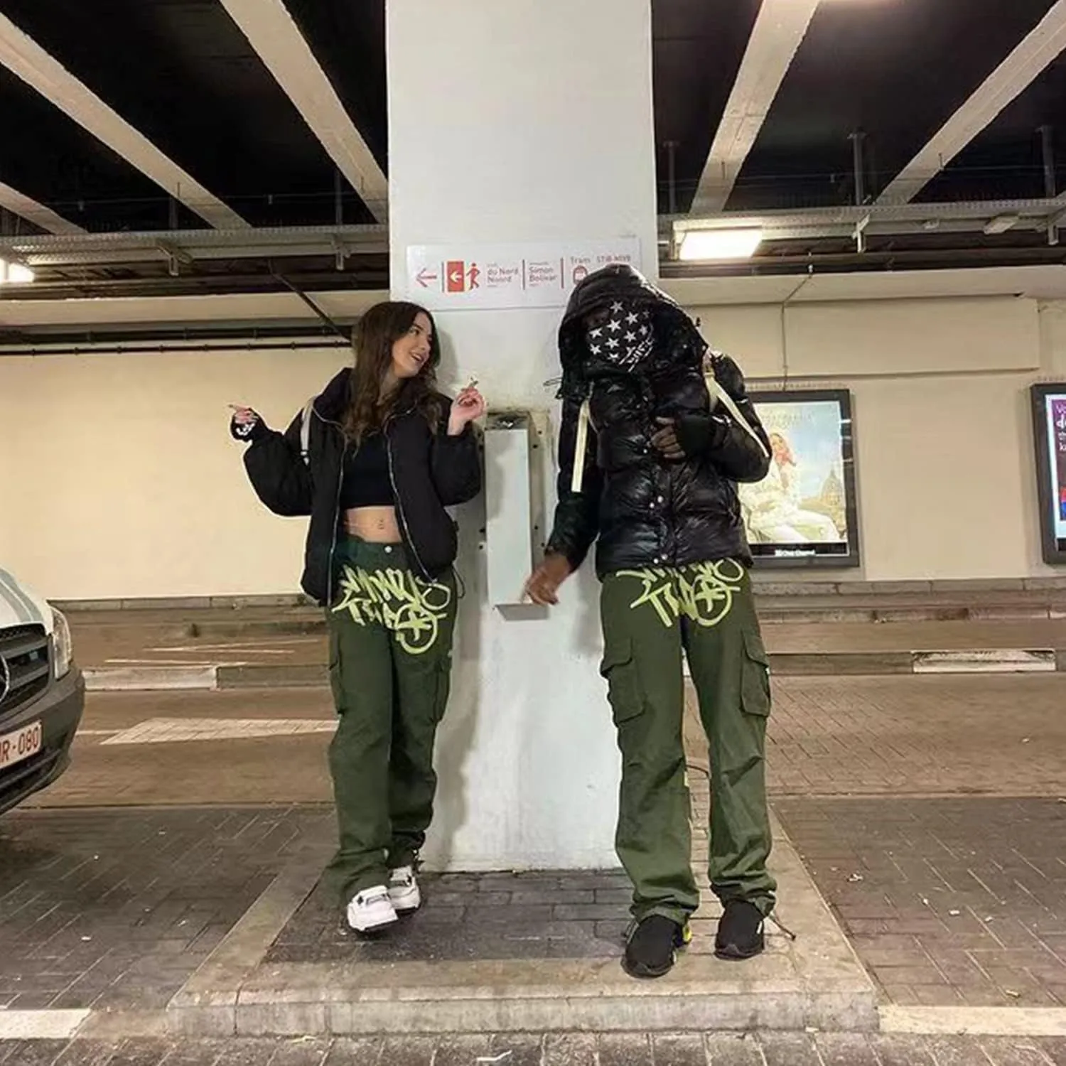 Womens Cargo Pants Y2K High Waist Baggy Overalls Jeans New Hip Hop Rock Minus Two Loose Joggers Trousers Streetwear
