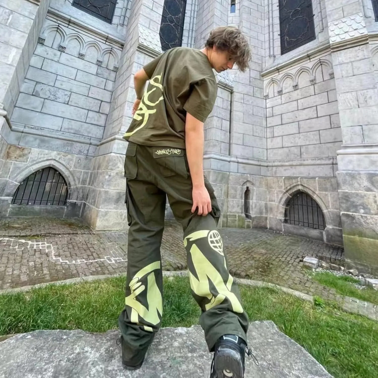 Womens Cargo Pants Y2K High Waist Baggy Overalls Jeans New Hip Hop Rock Minus Two Loose Joggers Trousers Streetwear