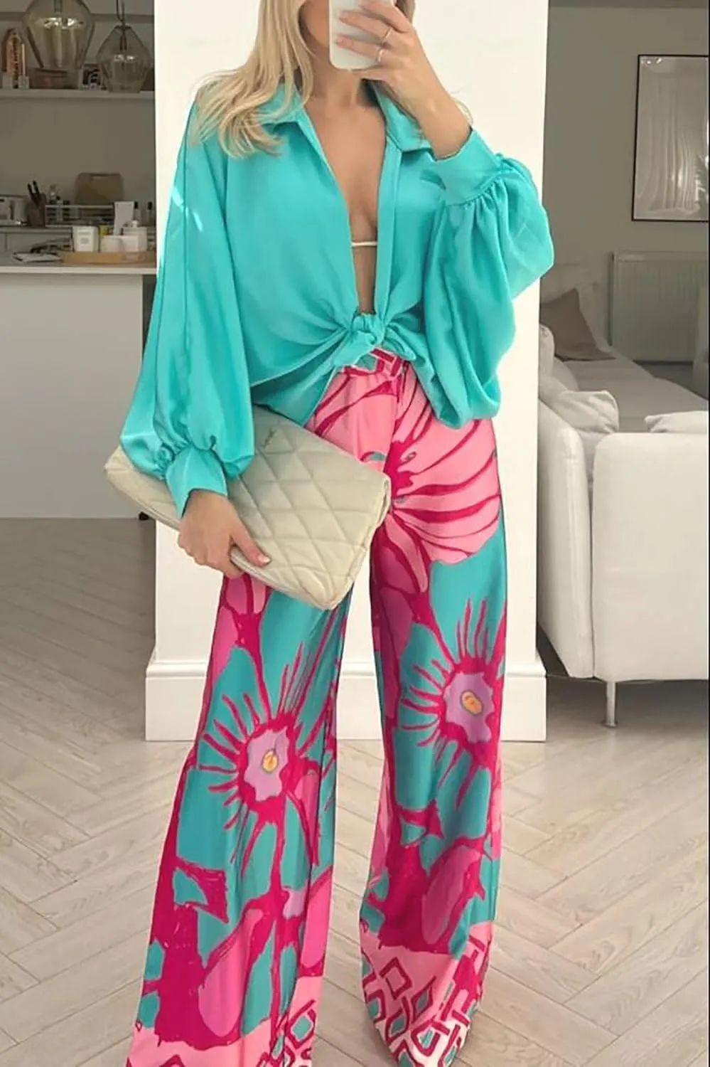 Women's Casual Two Piece Outfits Sexy Tops Wide Leg High Waist Palazzo Pants 2025 Out wear Matching Set