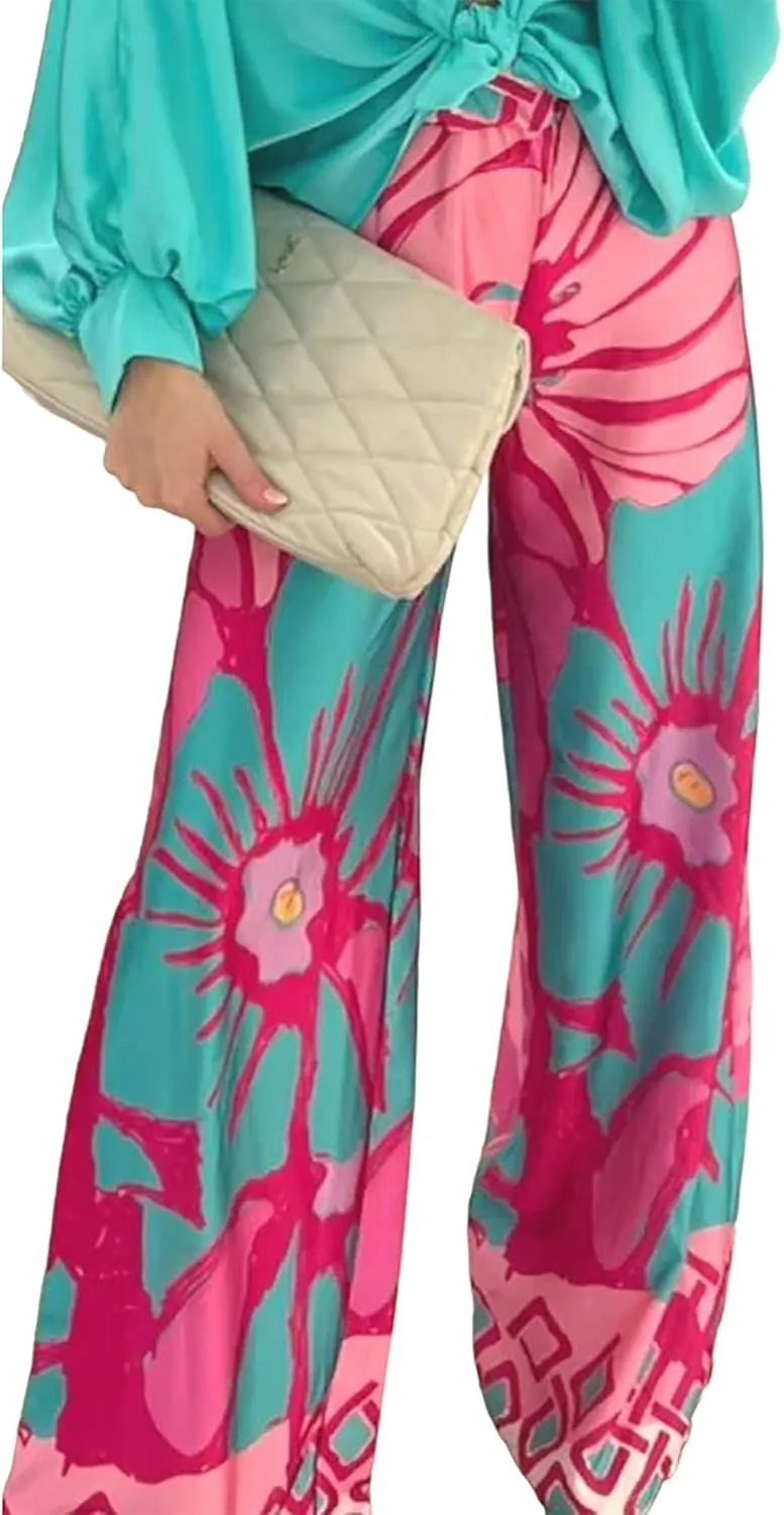 Women's Casual Two Piece Outfits Sexy Tops Wide Leg High Waist Palazzo Pants 2025 Out wear Matching Set