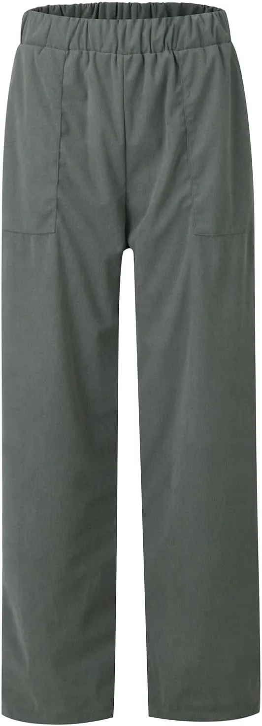 Women's Corduroy Pants Casual High Waist Straight Leg Pants Solid Color Comfy Baggy Pants Trousers with Pockets