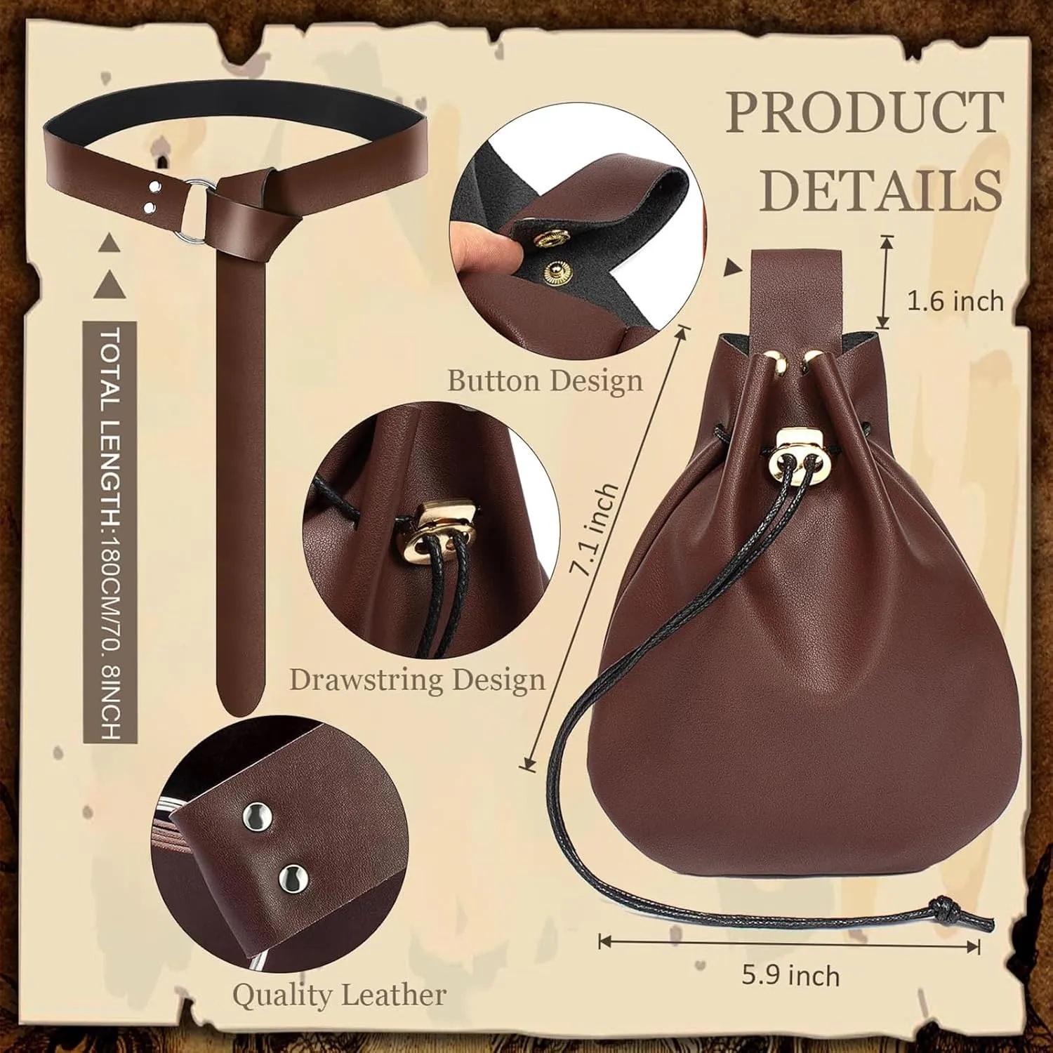 Womens Corset Belt Belt Pouch Waist Bag Fanny Pack Coin Purse Medieval Renaissance Costume Accessories (Brown, M-Waist/31.5"-38")