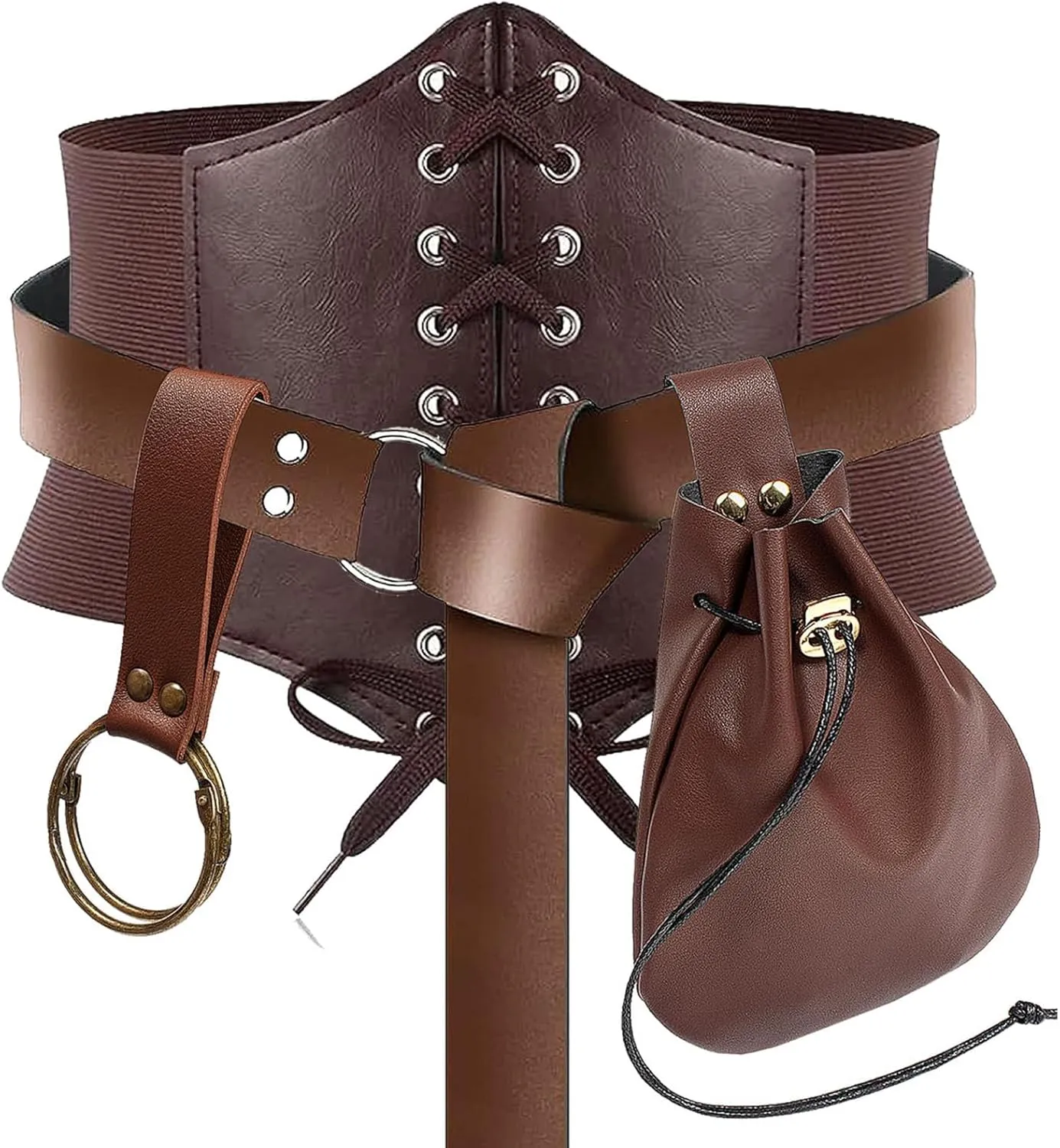 Womens Corset Belt Belt Pouch Waist Bag Fanny Pack Coin Purse Medieval Renaissance Costume Accessories (Brown, M-Waist/31.5"-38")