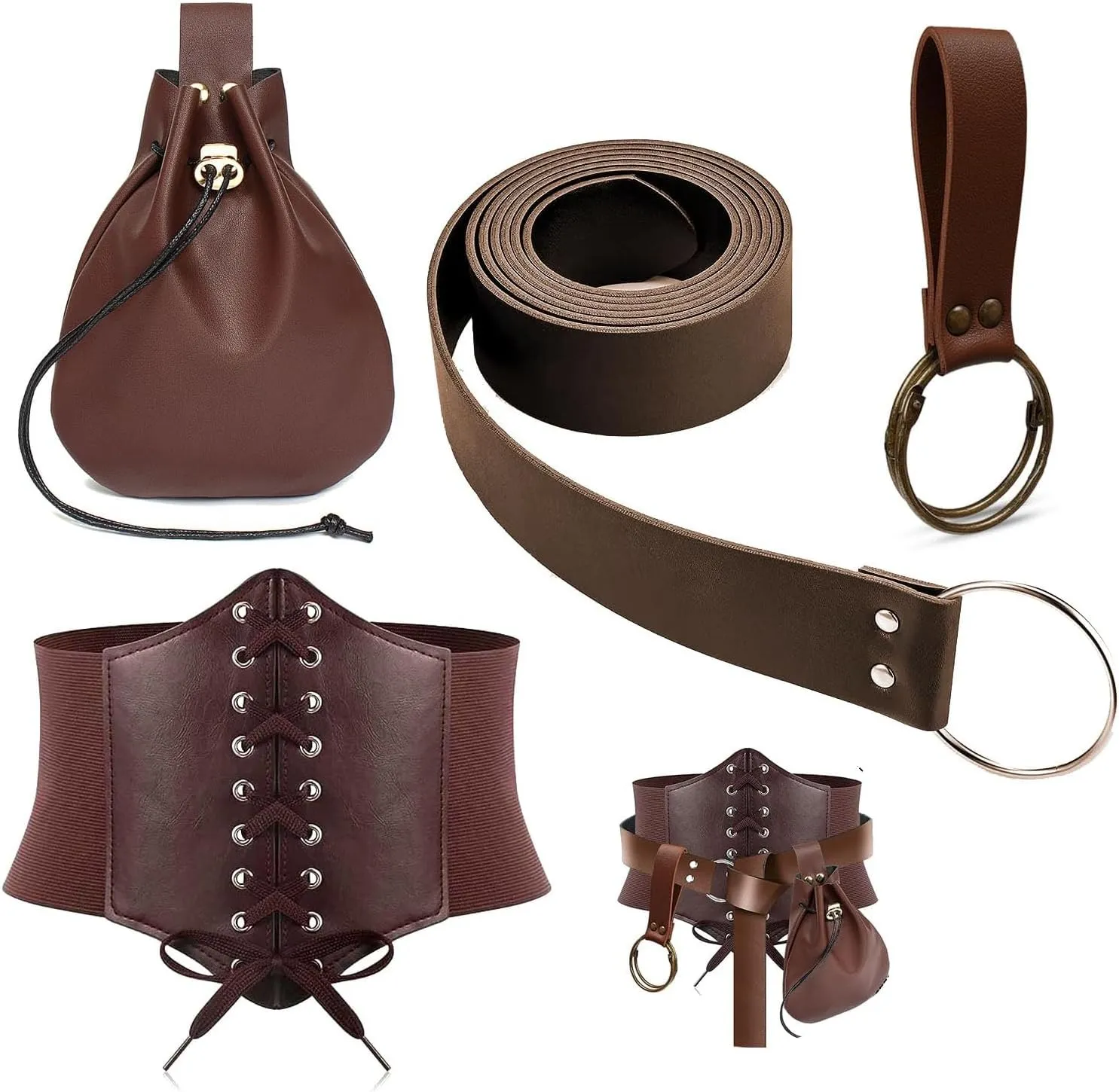 Womens Corset Belt Belt Pouch Waist Bag Fanny Pack Coin Purse Medieval Renaissance Costume Accessories (Brown, M-Waist/31.5"-38")
