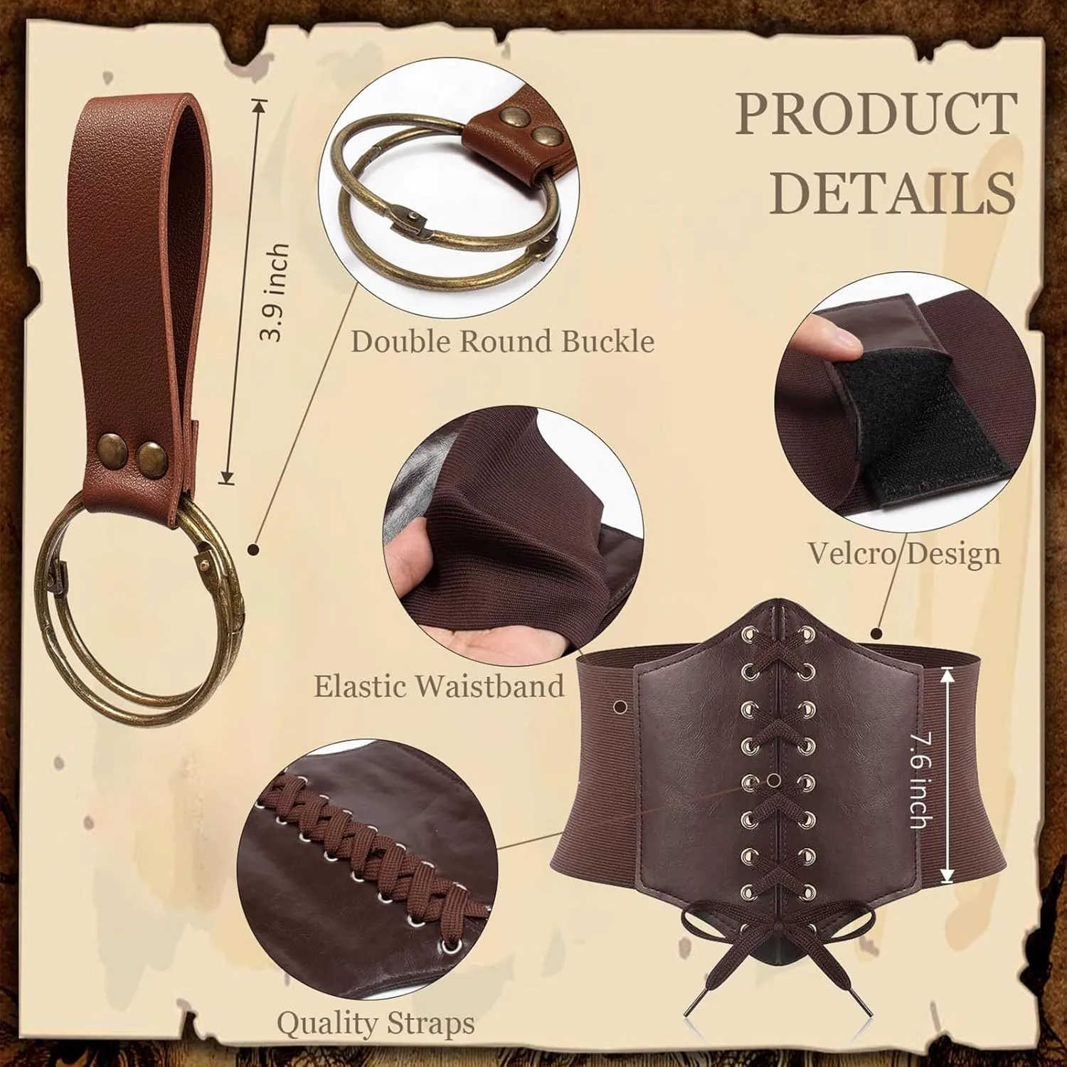 Womens Corset Belt Belt Pouch Waist Bag Fanny Pack Coin Purse Medieval Renaissance Costume Accessories (Brown, M-Waist/31.5"-38")