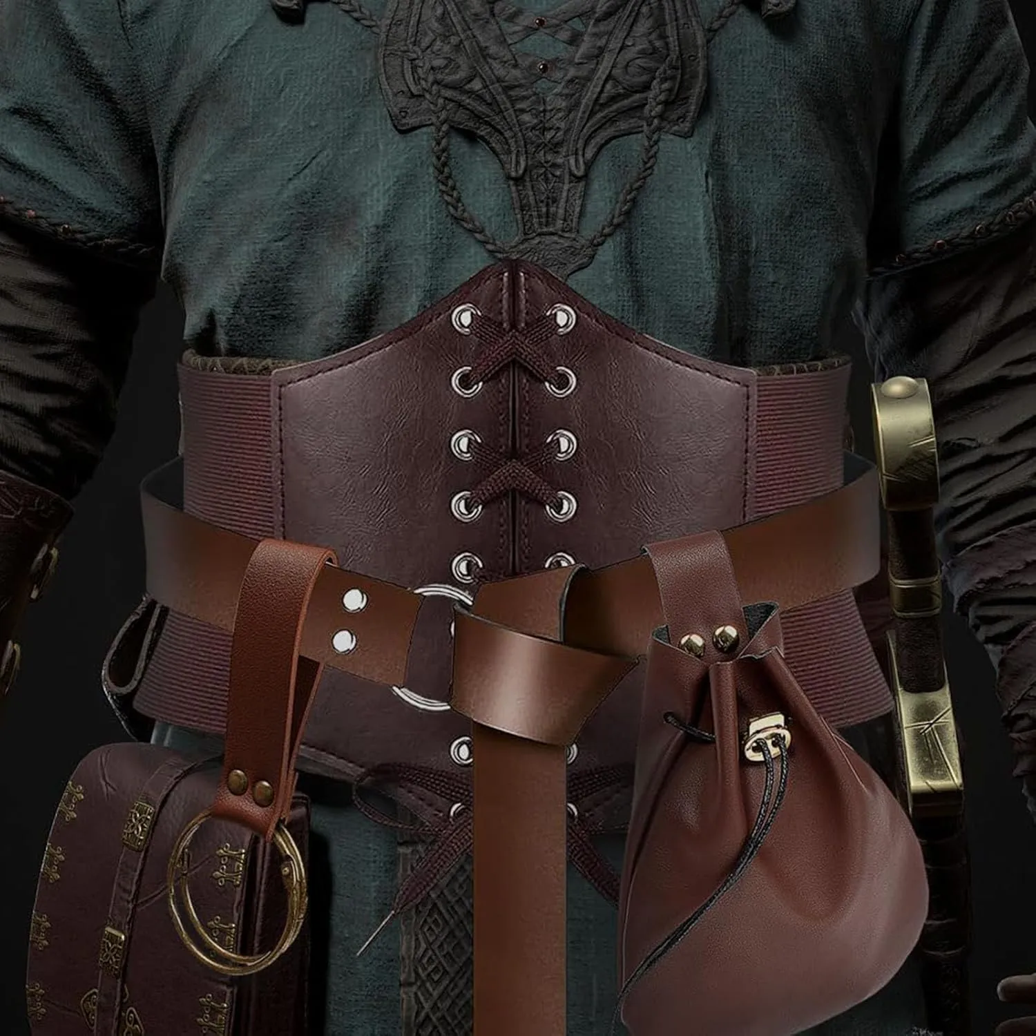 Womens Corset Belt Belt Pouch Waist Bag Fanny Pack Coin Purse Medieval Renaissance Costume Accessories (Brown, M-Waist/31.5"-38")