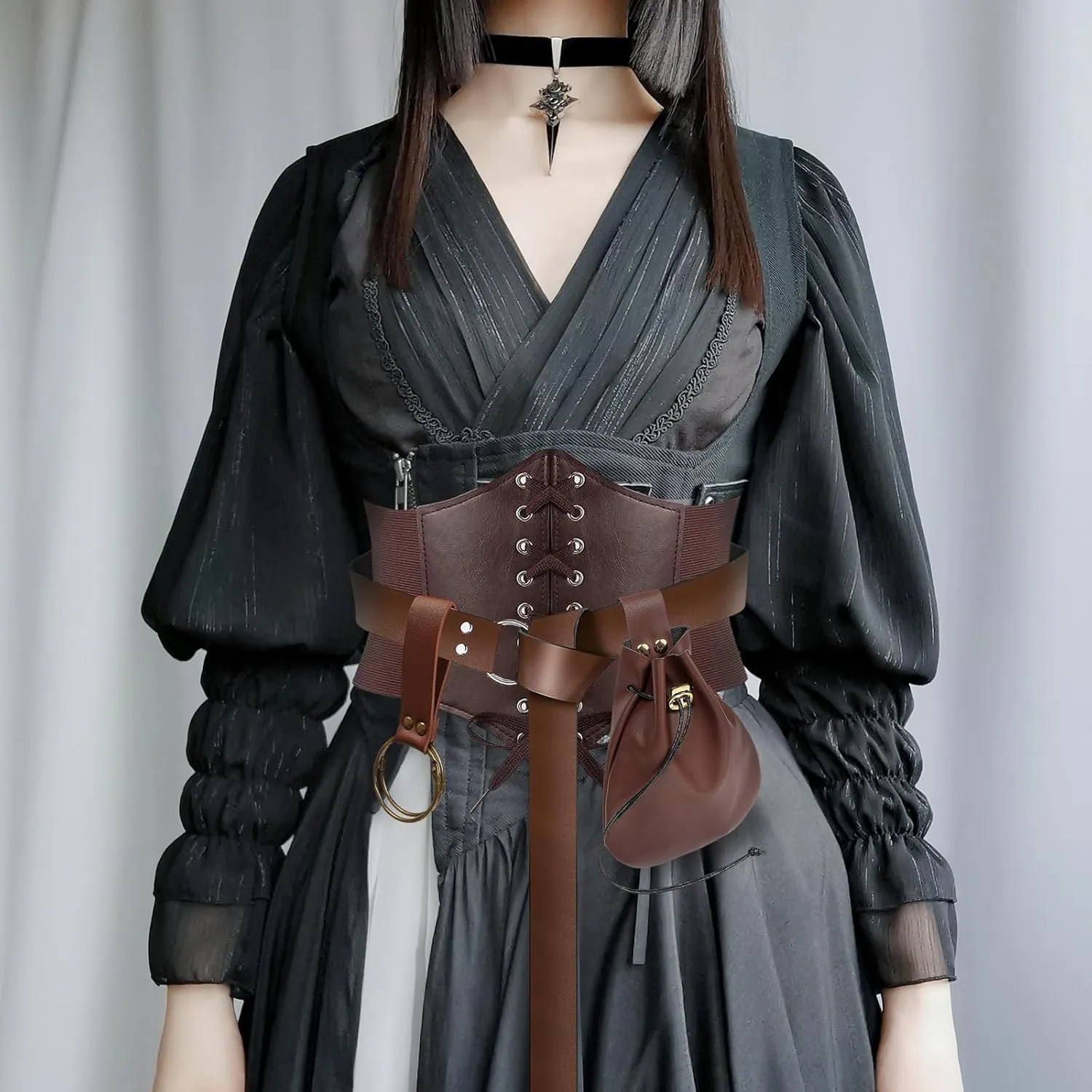 Womens Corset Belt Belt Pouch Waist Bag Fanny Pack Coin Purse Medieval Renaissance Costume Accessories (Brown, M-Waist/31.5"-38")
